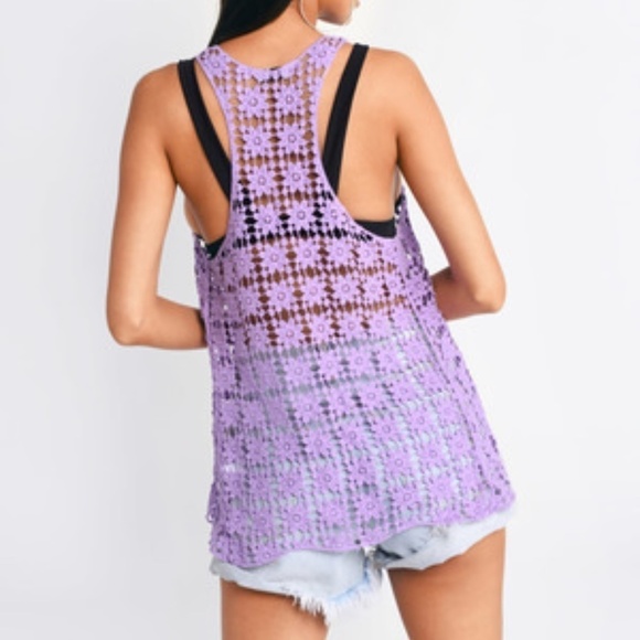 TOBI Purple Floral Crochet Festival Tank Top Med - Picture 3 of 10